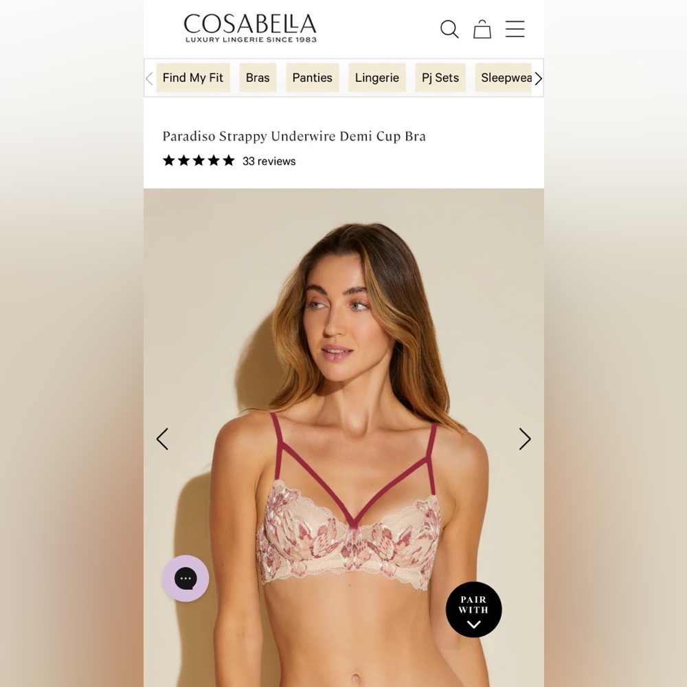 NWT COSABELLA Paradiso Strappy Underwire Demi Bra Sahara Nude Rose Pink Burgundy